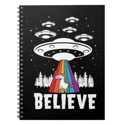 Funny Alien UFO Rainbow Unicorn Apparel Notitieboek (Voorkant)