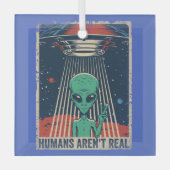 Funny Alien UFO-ruimtecomplot Glas Ornament (Voorkant)