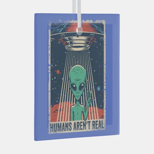 Funny Alien UFO-ruimtecomplot Glas Ornament (Voorkant Rechts)