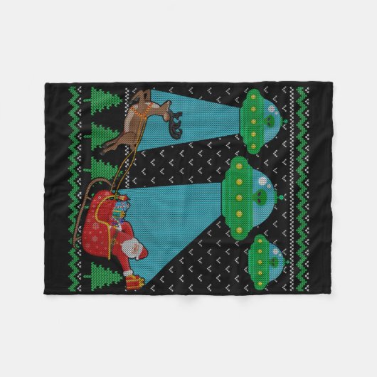 Funny Alien Ufo Santa Sleigh Ugly Christmas Sweate Fleece Deken (Voorkant (Horizontaal))