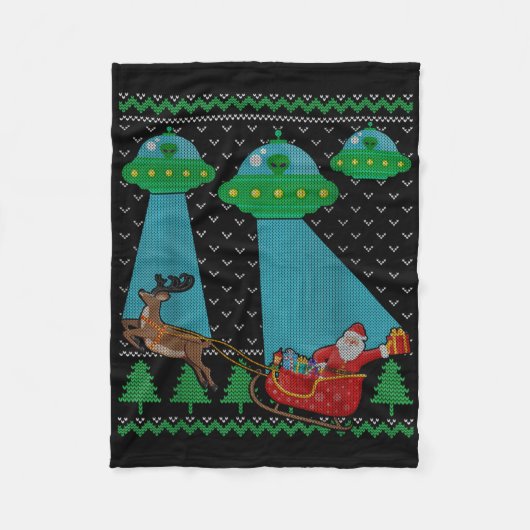 Funny Alien Ufo Santa Sleigh Ugly Christmas Sweate Fleece Deken (Voorkant)