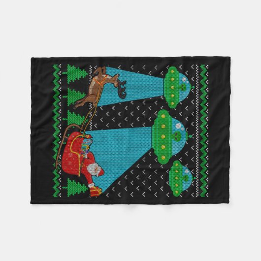 Funny Alien Ufo Santa Sleigh Ugly Christmas Sweate Fleece Deken (Voorkant (Horizontaal))