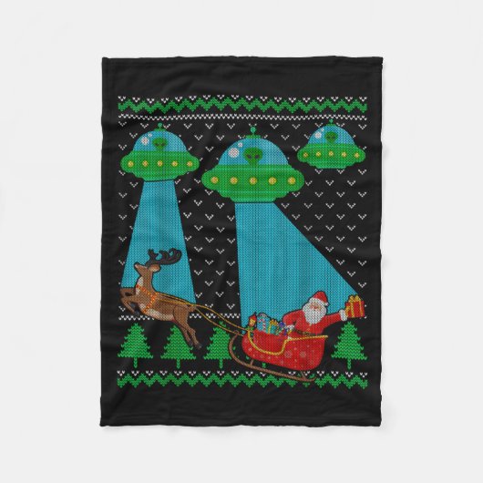 Funny Alien Ufo Santa Sleigh Ugly Christmas Sweate Fleece Deken (Voorkant)