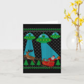Funny Alien Ufo Santa Sleigh Ugly Christmas Sweate Kaart (Gele Bloem)