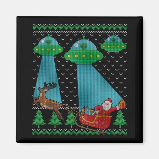 Funny Alien Ufo Santa Sleigh Ugly Christmas Sweate Magneet (Voorkant)