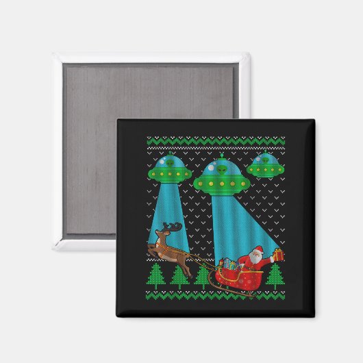 Funny Alien Ufo Santa Sleigh Ugly Christmas Sweate Magneet (Voorkant / Achterkant)