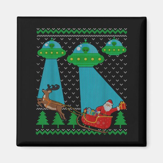 Funny Alien Ufo Santa Sleigh Ugly Christmas Sweate Magneet (Voorkant)