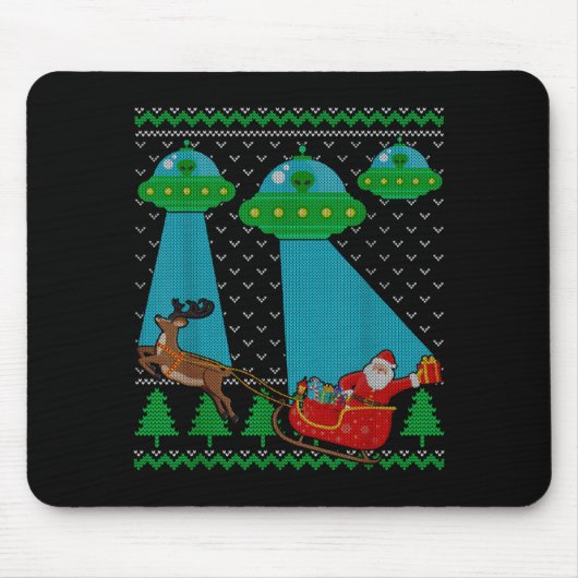 Funny Alien Ufo Santa Sleigh Ugly Christmas Sweate Muismat (Voorkant)