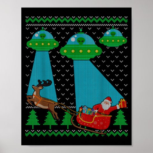 Funny Alien Ufo Santa Sleigh Ugly Christmas Sweate Poster (Voorkant)