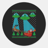 Funny Alien Ufo Santa Sleigh Ugly Christmas Sweate Ronde Sticker (Voorkant)