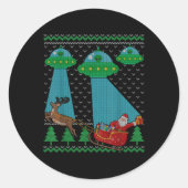Funny Alien Ufo Santa Sleigh Ugly Christmas Sweate Ronde Sticker (Voorkant)