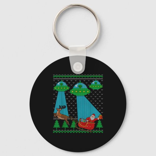 Funny Alien Ufo Santa Sleigh Ugly Christmas Sweate Sleutelhanger (Voorkant)