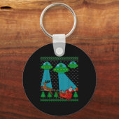 Funny Alien Ufo Santa Sleigh Ugly Christmas Sweate Sleutelhanger (Voorkant)
