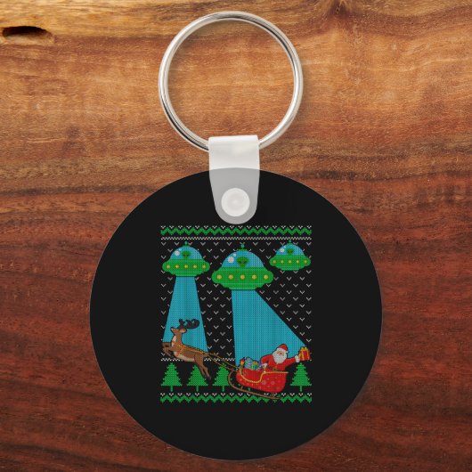 Funny Alien Ufo Santa Sleigh Ugly Christmas Sweate Sleutelhanger (Voorkant)
