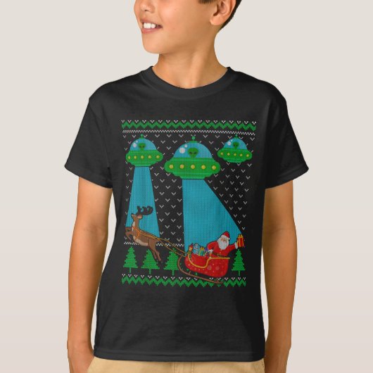 Funny Alien Ufo Santa Sleigh Ugly Christmas Sweate T-shirt (Voorkant)