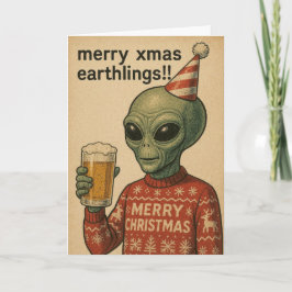 Funny Alien Xmas card Feestdagen Kaart