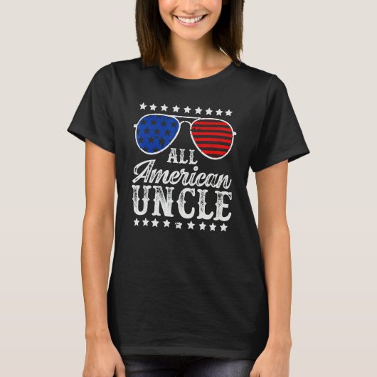 Funny All American Uncle Sunglasses USA 4th Of Jul T-shirt (Voorkant)