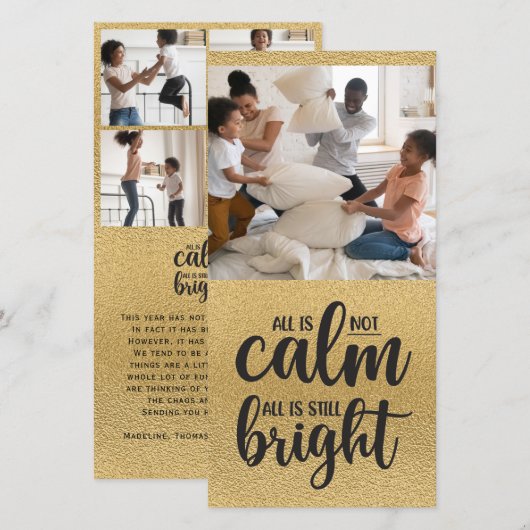 Funny All is geen Calm Gold Foil Foto Holiday Kaar Feestdagenkaart (Voorkant / Achterkant)