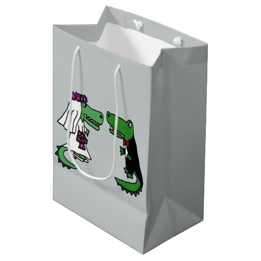 Funny Alligator Bride en Groom Gift Bags Medium Cadeauzakje (Voorkant Gekanteld)