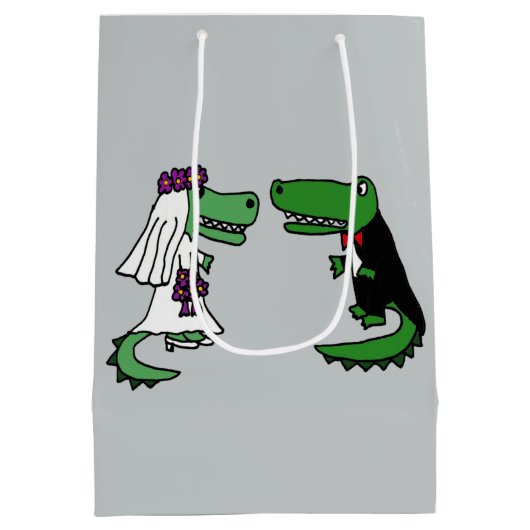 Funny Alligator Bride en Groom Gift Bags Medium Cadeauzakje (Achterkant)
