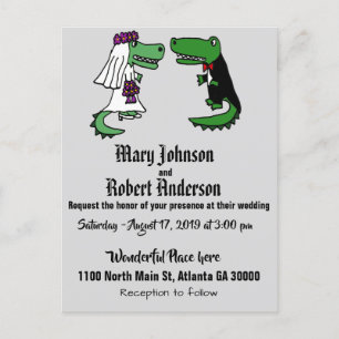 Funny Alligator Bride en Groom Wedding Invitation Uitnodiging Briefkaart