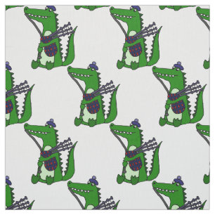 Funny Alligator die Bagpipes speelt Kunst Stof