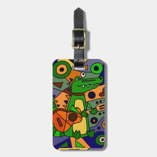 Funny Alligator die gitaar speelt Bagagelabel (Voorkant verticaal)