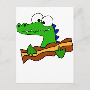 Funny Alligator Eating Bacon Artwork Briefkaart