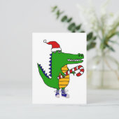 Funny Alligator in Santa hat Kerstkunst Briefkaart (Staand voorkant)