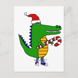 Funny Alligator in Santa hat Kerstkunst Briefkaart