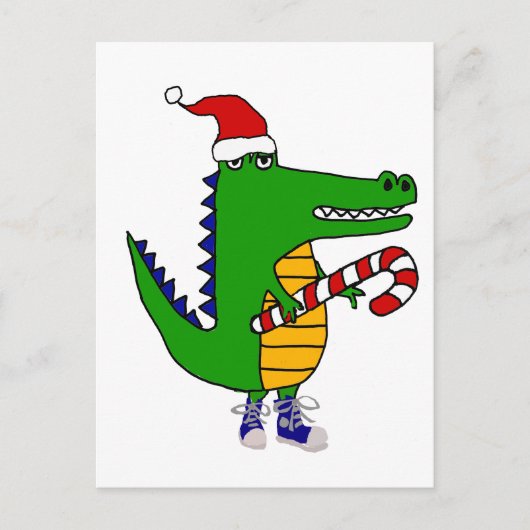 Funny Alligator in Santa hat Kerstkunst Briefkaart (Voorkant)
