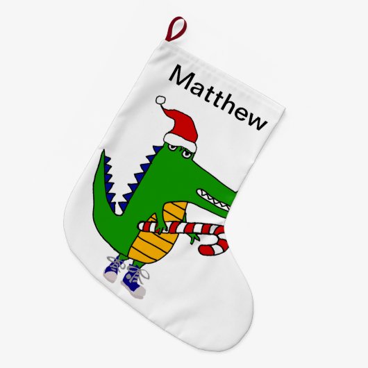 Funny Alligator in Santa hat Kerstkunst Grote Kerstsok (Voorkant (Hangend))