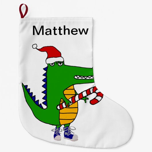 Funny Alligator in Santa hat Kerstkunst Grote Kerstsok (Voorkant)