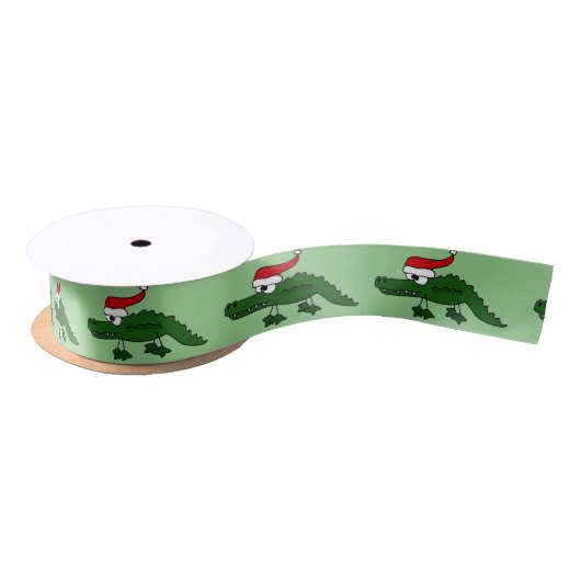Funny Alligator in Santa Hat-kerstlint Satijnen Lint (Spoel)