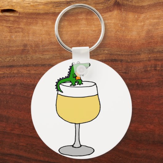Funny Alligator over wijnglas Sleutelhanger (Voorkant)
