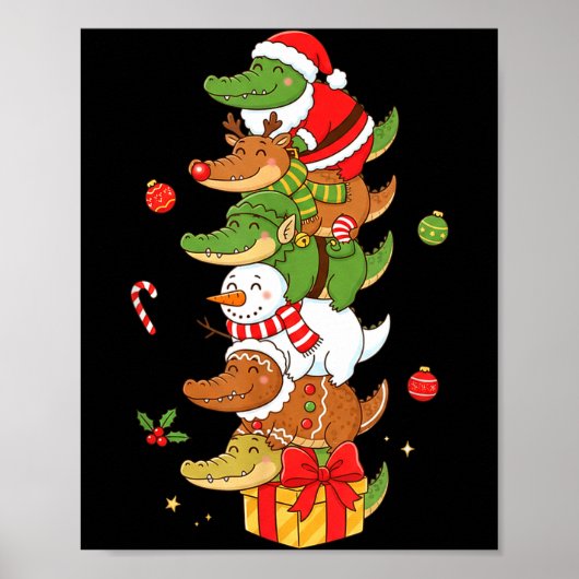 Funny Alligator Santa Elf Snowman Christmas Womens Poster (Voorkant)