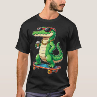 Funny Alligator Skateboard Cool Crocodile Coffee T-shirt