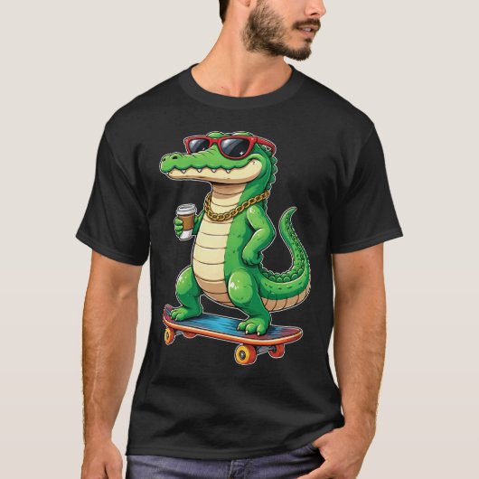 Funny Alligator Skateboard Cool Crocodile Coffee T-shirt (Voorkant)