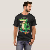 Funny Alligator Skateboard Cool Crocodile Coffee T-shirt (Voorkant volledig)