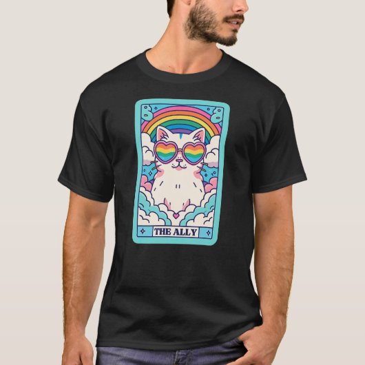 Funny Ally Cat Tarot Card Pride Sunglasses Gay Pri T-shirt (Voorkant)