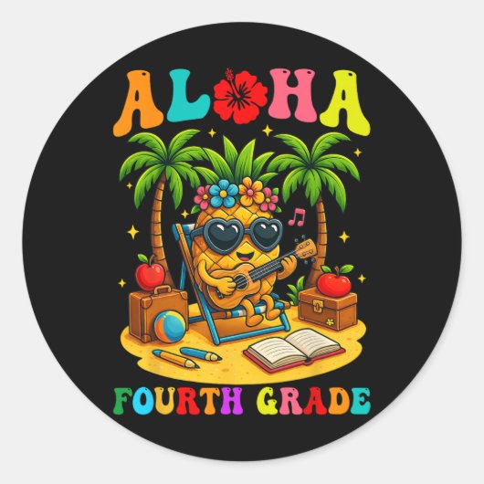 Funny Aloha 4th Grade Student First Day Of School Ronde Sticker (Voorkant)