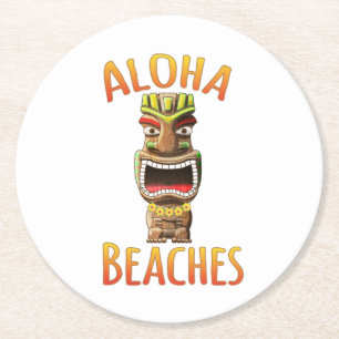 Funny Aloha Beaches Hawaiian Tiki Ronde Kartonnen Onderzetter