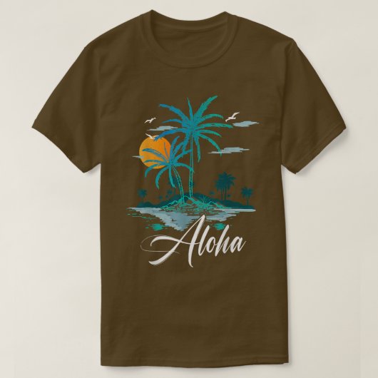 Funny Aloha Hawaii Palm Tree Beach Vacation Family T-shirt (Design voorkant)