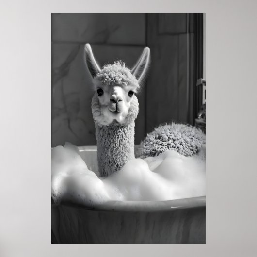 Funny Alpaca Bubble Bath Art, Bathroom Print (Voorkant)