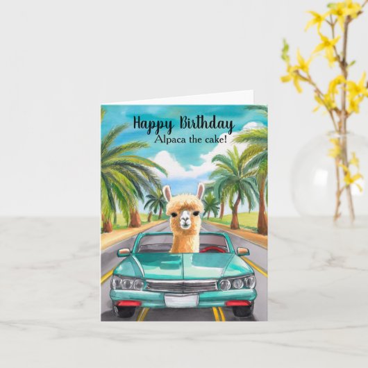 Funny Alpaca De Taart Verjaardag Kaart (Gele Bloem)