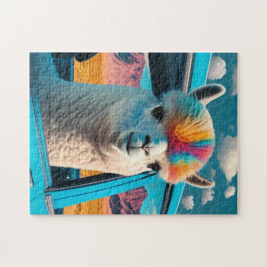 Funny Alpaca in een autowrak Legpuzzel (Horizontaal)