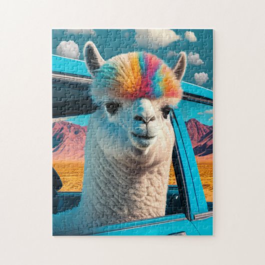 Funny Alpaca in een autowrak Legpuzzel (Verticaal)