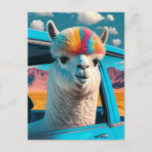 Funny Alpaca in een Briefkaart voor de auto-kunst