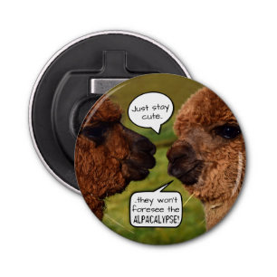 Funny Alpacalypse Scheming Button Flesopener
