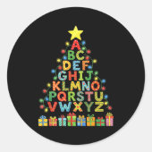 Funny Alphabet Christmas Tree Graphic Abc A-z Teac Ronde Sticker (Voorkant)